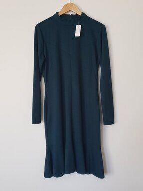Ann Taylor Dark Green Long Sleeve High Neck Dress NWT
